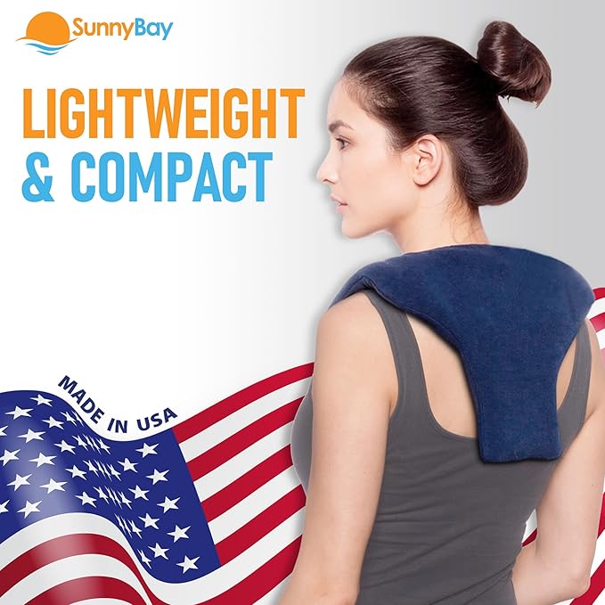 SunnyBay Shoulder and Upper Back Heating Pad, Microwavable Heated Neck and Shoulder Wrap, Weighted Moist Pain Relief Pack with Washable Cover and Flax Seed Filling, Medium, Navy Blue