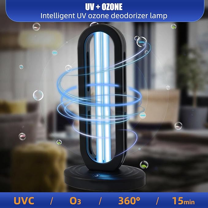 Ultraviolet Germicidal Lamp 110V, 38W Ozone UV Light Sanitizer for Whole Room, Three-Step Timing Remote Control, Blue Light for Home/Office/School