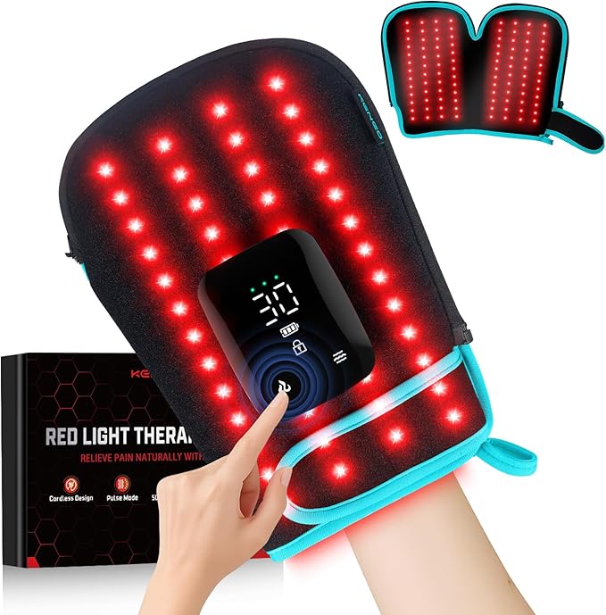 Red Light Therapy Gloves for Hands, 100LEDs Red & Near-Infrared, Dual Wavelength 660nm & 850nm, 5 Modes, Wireless, Rechargeable 5000mAh Battery, for Hand & Wrist Treatment (Blue)