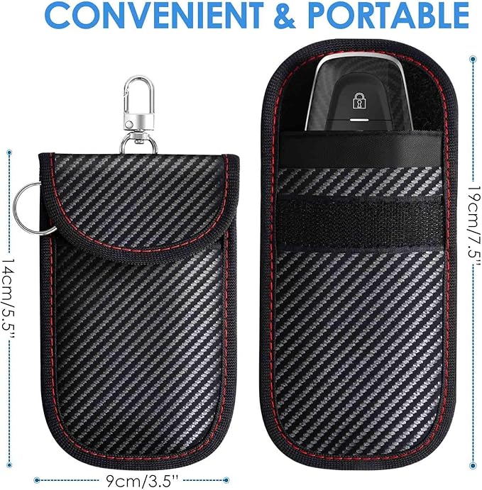 2 Pack Faraday Bags for Key Fob, Faraday Pouch Car Keys RFID Signal Blocking Holder Small, Keyless Entry Blocker Protector, Anti-Theft Security Cage Shielding Case, Carbon Fiber