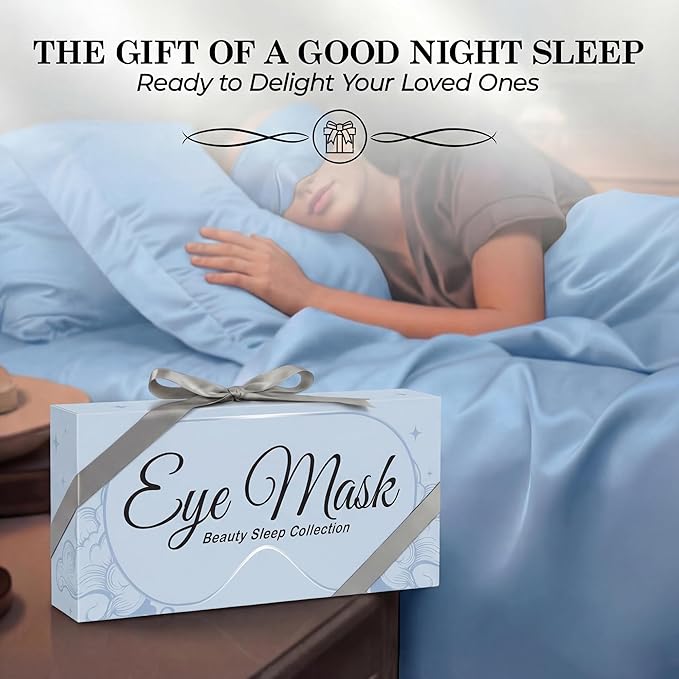 SLEEP SANCTUARY 100% Pure Mulberry Silk Sleep Mask - 22 Momme Light Blocking 3D Contour Silk Eye Mask for Sleeping - Secure Fit for Side Sleepers, Women & Men - Cloud Soft (Misty Blue)