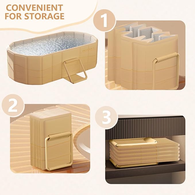 Gets 59" XXL Oval Ice Bath Tub For Athletes,Portable Bathtub for Adults Foldable Soaking Standing Hot Bath Tub for Shower Stall,Separate Family Bathroom SPA (Golden,59"×22"×19")