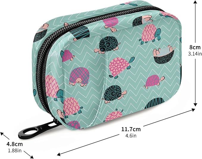 Naanle Swirl Cartoon Turtle Pill Box 7 Day Pill Case Travel Pill Organizer Bag with Zipper Portable Weekly Case Compact Size for Vitamin Supplement Holder Home