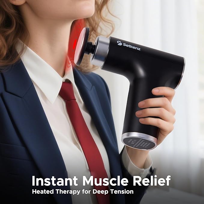 Massage Gun with Heat and Cold Head – Deep Tissue Muscle Massager for Pain Relief – 10 Heads – Quiet, Portable, Hot & Cold Therapy – Full Body Recovery for Athletes & Professionals