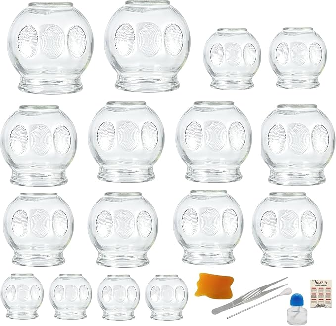 16PCS Glass Cupping Therapy Set Professional Chinese Traditional Acupoint Massage Cups for Cupping Therapy Treatment Thick Glass Cupping Set for Body
