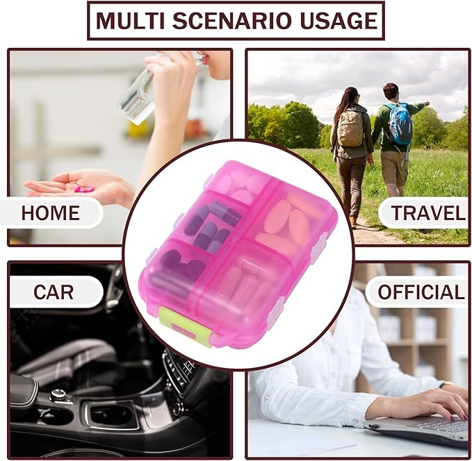 Travel Pill Organizer Portable Pocket Pill Case Small Pill Box for Purse Medicine Organizer Have 10 Compartments Storage Vitamin Fish Oil by INVODA (1PCS Pink+Lables)