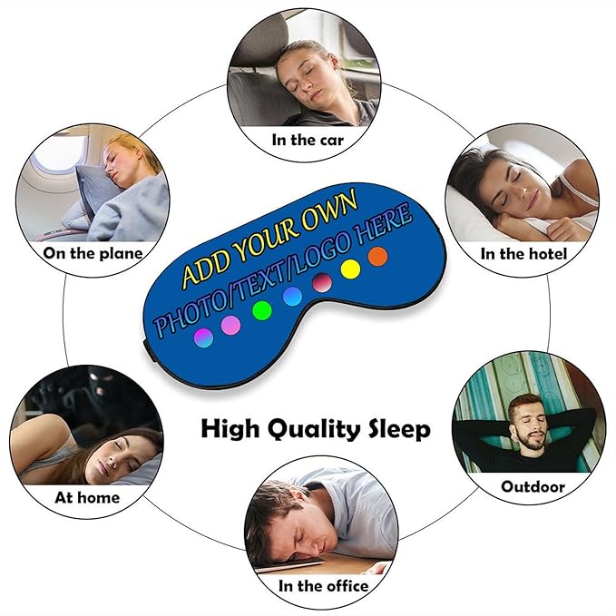 Personalized Eye Mask, Custom Eyeshade Blindfold Add Your Design Image Text Customized Eye Cover with Adjustable Strap for Sleeping Travel Work Naps Blocks Light, Cerulean