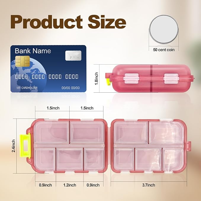 Pill Organizer with Medicine Labels, 10 Compartments Travel Pill Box with Removable Labels, Portable Foldable Supplement Box Holder for Fish Oil Vitamin
