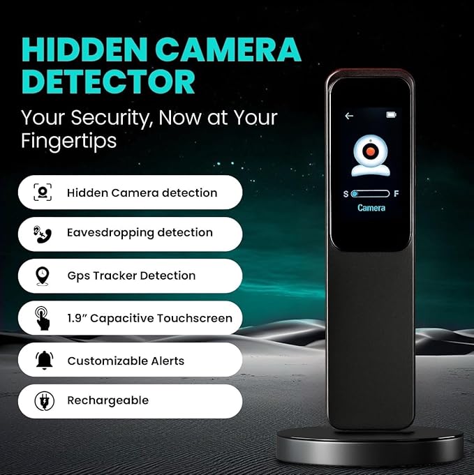 Hidden Camera Detectors – 2026 – Al Powered 7-Mode Touchscreen RF Detector, GPS Tracker Detector & Spy Camera Finder for Hotel, Home, and Car Security