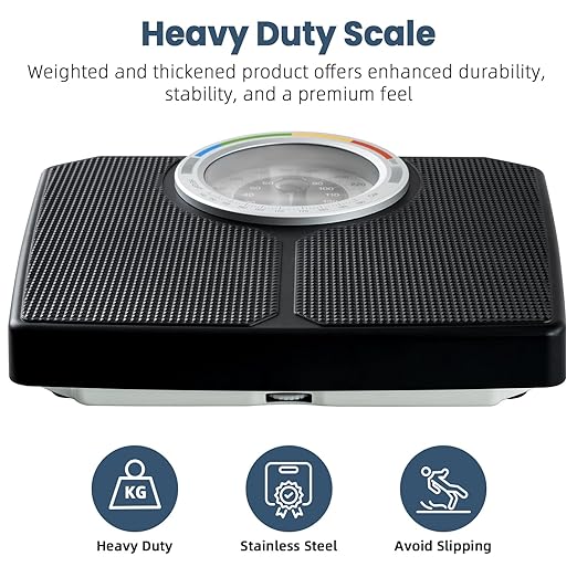 Analog Scale for Body Weight, Mechanical Bathroom Scale, Analog Scale for Body Weight, 150kg/330lb, Dial Scale with Wider and Thicker Anti-Slip Platform, Simple Calibration, No Required Battery