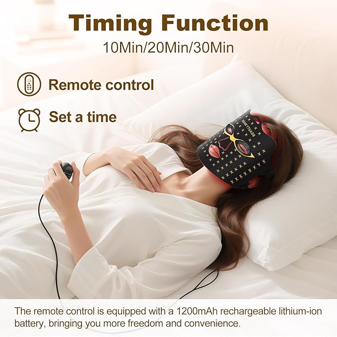 Red Light Therapy for Face, Portable Led Face Mask Light Therapy with Rechargeable Remote, 7 Color Mode Red Light Therapy with 850nm NIR, Home Use Skin Care Device (Black)
