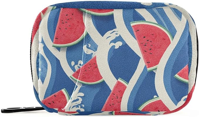 Bright Blue Waves Watermelon Slices Travel Pill Organizer Case Box Container Weekly Portable Vitamin Medicine Holder Storage Bag with Zipper Removable