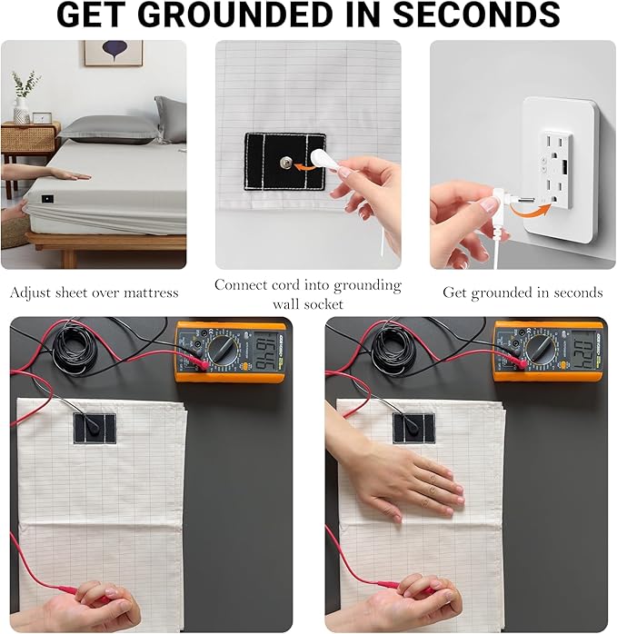Grounding Sheets Queen,90% Cotton 10% Silver Fiber,Grounded Bed Sheet, Deep Pocket Grounded Bed Sheet, Improve Sleep (Queen)
