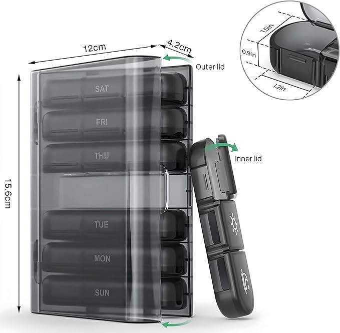 2 Pack Weekly Pill Organizer 3 Times a Day, 2 Week 7-Day Travel Accessories Daily Pill Box, Medicine Holder Case for Fish Oil, Vitamin, Supplement Storage