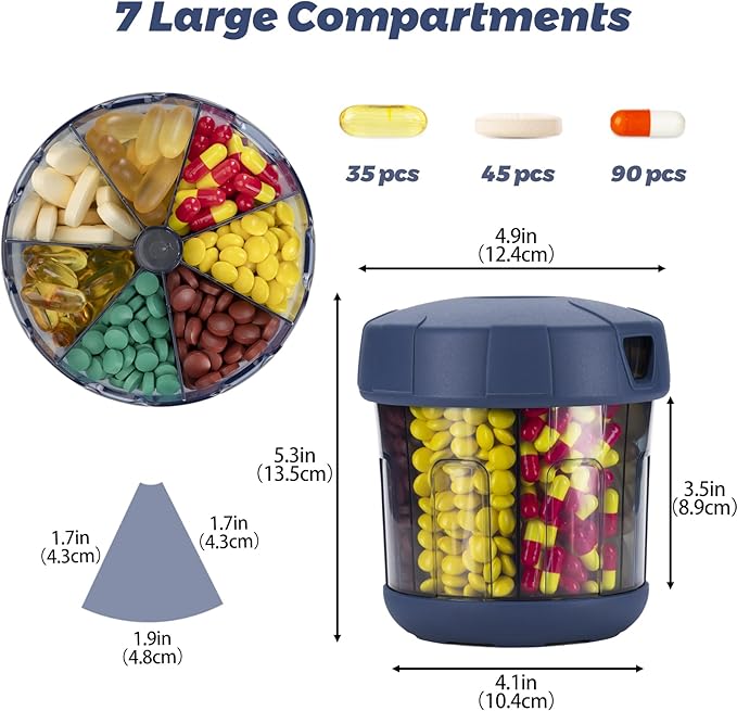 Mossime Supplement Organizer with Extra Large 7 Compartments, TPU Soft Lid Easy Open Pill Dispenser, One Month Travel Medication Organizer Storage Vitamin Holder, Medicine Container Pill Bottle