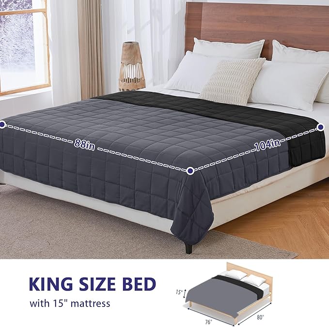 yescool Weighted Blanket for Adults (20 lbs, 88x 104”, Grey& Black) Cooling Heavy Blanket for Sleeping Perfect for 190-210 lbs, Queen Size Breathable Blanket with Premium Glass Bead, Machine Washable