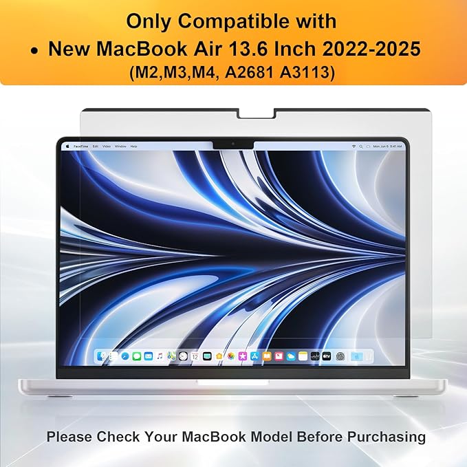 Magnetic Privacy Screen for MacBook Air 13.6 & 13 Inch 2022-2026 (M2, M3, M4, M5), Matte Removable Anti Glare Blue Light Filter