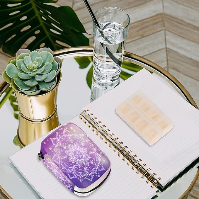 Purple Mandala Flower Abstract Travel Pill Organizer Box Weekly Portable Pill Case Daily Pills 7 Day Small Birth Control Pills Container Removable Compartments for Medicine Vitamins Fish Oil