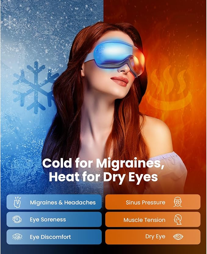 BOB AND BRAD Eye Massager with Heat and Cooling, EyeOasis 3 Eye Massager for Migraine FSA Eligible/HSA Eligible, Heated Headache Massager for Dry Eye Relief, Temple Massagers for Stress Relief
