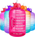 QuiFit 1 Gallon Water Bottle - with Straw & Motivational Time Marker Leak-Proof BPA Free Reusable Gym Sports Outdoor Large(128OZ/73OZ) Capacity Water Jug