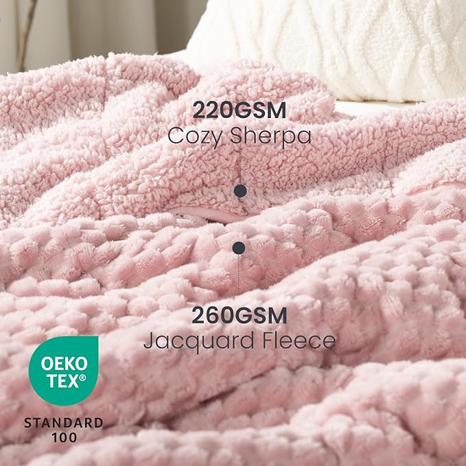 Drewin Queen Size 20 lbs Weighted Blanket for Adults, Soft Fuzzy Jacquard Sherpa Weighted Blankets for Sleeping, Cozy Sofa Bed Blanket for Winter, Pink, 60 x 80 inches