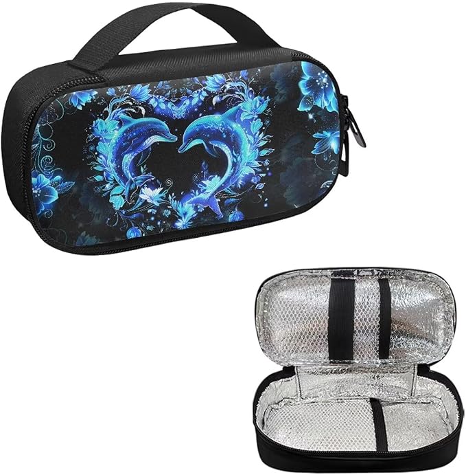 Dolphin Floral Portable Insulin Cooler Travel Case, Insulated Diabetic Bag, Medication Cooler Bag for Insulin Pens and Blood Glucose Monitor Supplies, Easyto Use