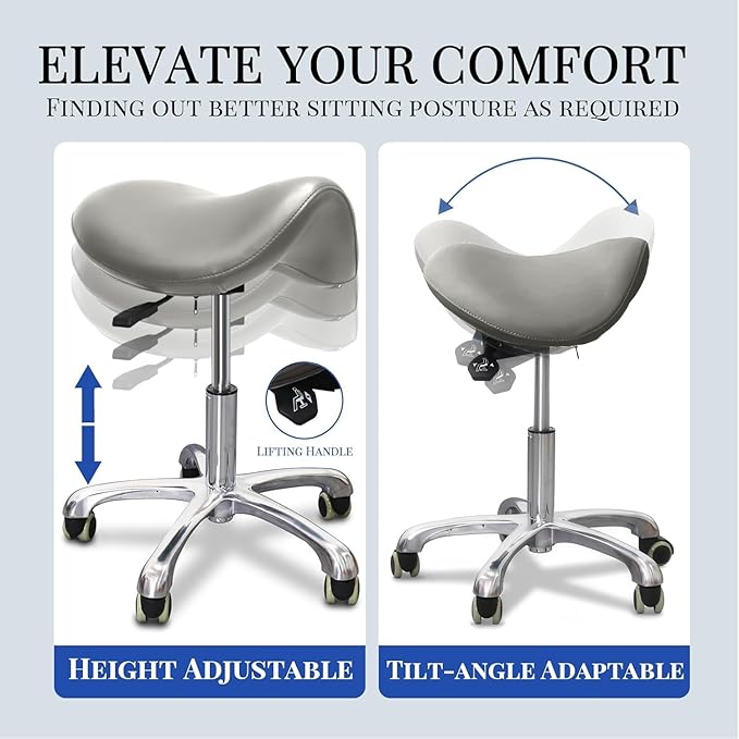 Conforms to ergonomics, with a Saddle Stool That can be Tilted and a Rotating Stool with Hydraulic Lifting Height Adjustment, Suitable for Office, Gray