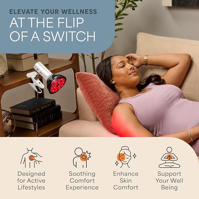 LifePro Red Light Therapy Lamp - Infraglow Infrared Red Light Therapy Bulb with 660nm and 850 nm Wavelength -18 LEDs & Clip-On Lamp - at Home Infrared Bulb for Daily Wellness and Relaxation