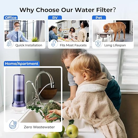 iSpring CT10-CL 7-Stage Countertop Water Filter System, pH-Balanced, Reduces Heavy Metals, VOCs, Chloramines, Lead, Bad Odor, and Chlorine, Up to 12 Months, 2.5" x 10", Clear (Filter Included)