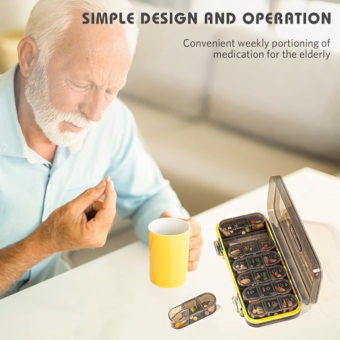 Weekly Pill Organizer/ Dispensers, 3 Times A Day, 7 Day Large Compartments Travel Pill Container/ Box, Moisture-Proof Medicine Case for Fish Oil Vitamins Pills (Transparent Black)