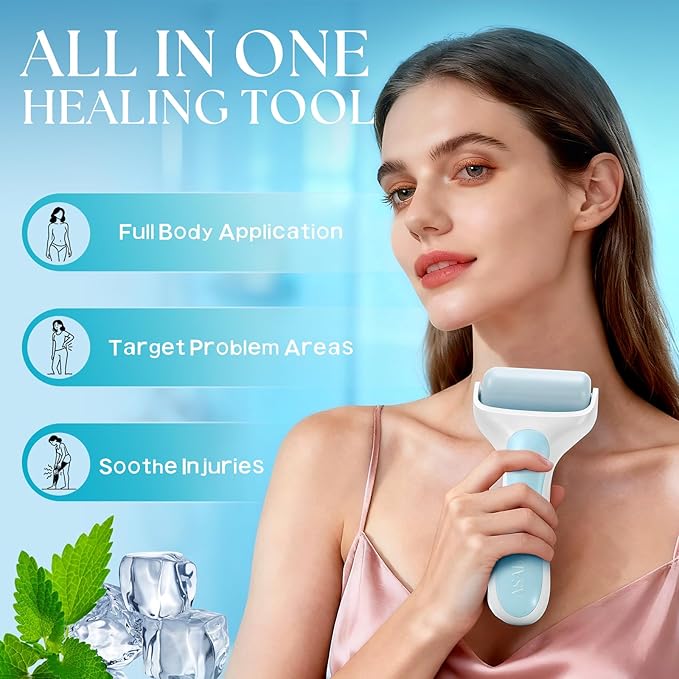 Ice Roller for Face, Premium Facial Ice Roller and 2X Rollers for Long Lasting Cold - Eye Roller for Puffy Eyes & Cold Massage for Migraines (Blue)