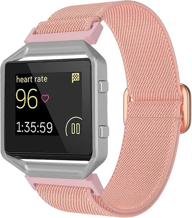 Elastic Bands Compatible for Fitbit Blaze for Men Women, Nylon Adjustable Stretchy Loop Braided Straps with Metal Frame Compatible for Fitbit Blaze Bands for Women Men
