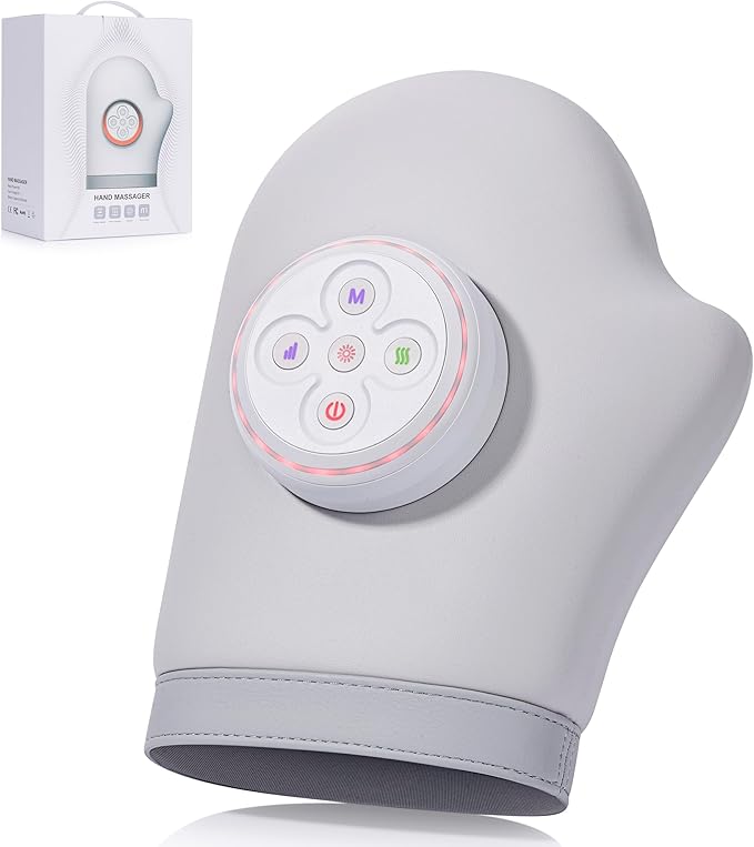 Hand Massager, Cordless Palm & Finger Massager with Heat and Compression, 3 Modes & 5 Intensities, Rechargeable Portable Gift-Ready