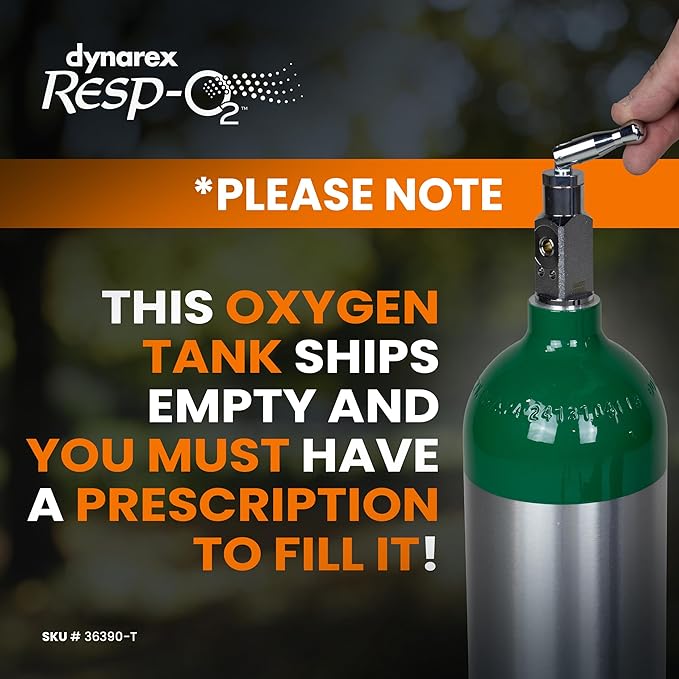 Dynarex Resp-O2 M24 Oxygen E-Cylinder with CGA 870 Toggle Valve - 4.6L Standard Size Oxygen Cylinder - Lightweight Aluminum Portable Tank with 680L Oxygen Capacity