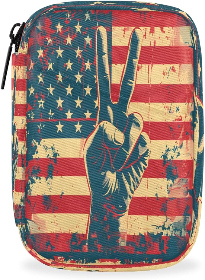American Flag Peace Sign Travel Pill Organizer Box Weekly Portable Pill Case Daily Pills 7 Day Small Birth Control Pills Container Removable Compartments for Medicine Vitamins Fish Oil