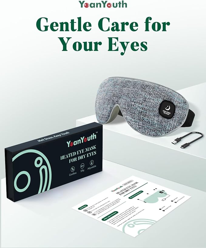 Heated Eye Mask for Dry Eyes, FSA Eligible HSA, Cordless Warm Compress for Eyes, Light Blocking Eye Heating Pad, Styes, Sleep, Cover Washable, Rechargeable, Deep Gray