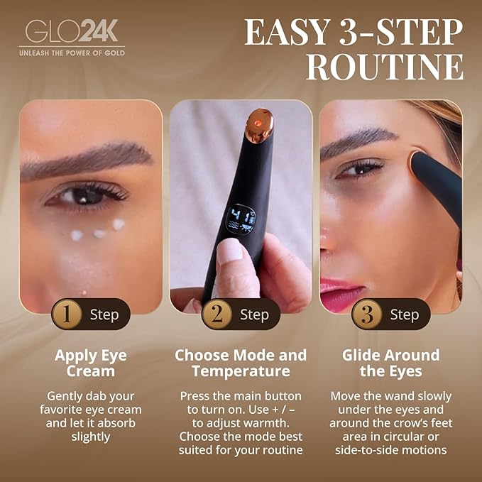 GLO24K Eye Care Beauty Massager. for Radiant, Beautiful Skin Around The Eyes (2 Pack)