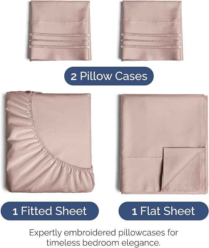 Queen Size 4 Piece Sheet Set - Extra Soft, Breathable & Cooling Sheets - Hotel Luxury Durable Bed Sheets for Women & Men - Deep Pockets, Easy-Fit & Wrinkle-Free Sheets - Dusty Pink Oeko-Tex Bed Sheets