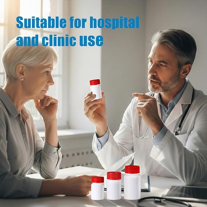 4 Pack Small Empty Plastic Bottles for Pills - Travel Medicine Containers with Lids & Labels, Portable Daily Organizer Storage for Vitamins, Medication Essentials