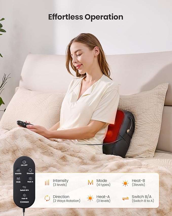 KNQZE 3-in-1 Shiatsu Back Massager with Heat & Lumbar Support, 4D Kneading for Pain Relief Deep Tissue, Dual-Side Extended Heating, Electric Lower Back Massager for Home Office, Gift for Men Women Mom