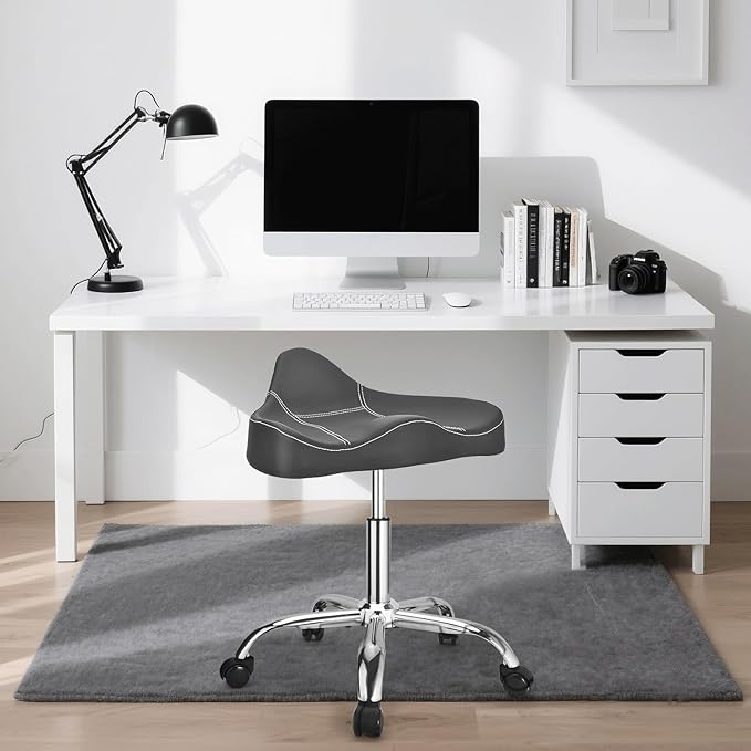 JOSTZHXIN Rolling Stool PU Leather Swivel Stools Height Adjustable, Drafting Work SPA Task Chair with Wheels, Home Office Salon Stool Chair