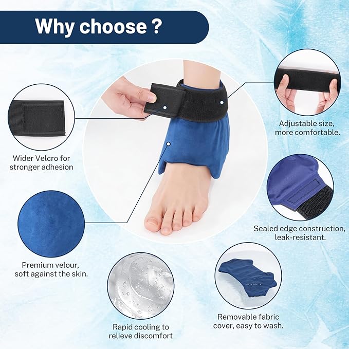 Adjustable Ankle Ice Pack Wrap for Sprained Relief, Ice Pack for Ankle Inuries Reusable, Cold Therapy for Ankles Swelling, Plantar Fasciitis, Achilles,tendonitis, and Swelling Feet,Microwaveable 2PCS