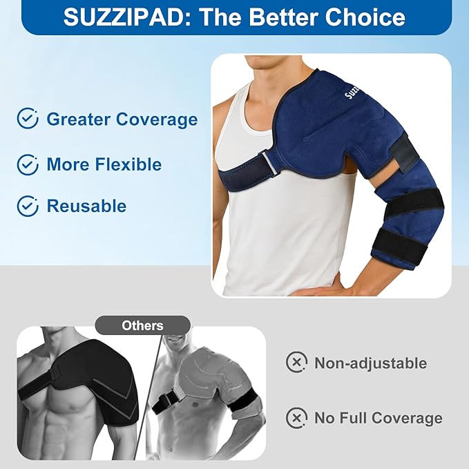SuzziPad Shoulder Ice Pack Wrap for Rotator Cuff & Arm, Adjustable Elbow Ice Sleeve for Pitchers, Reusable Support for Discomfort & Muscle Relaxation, Medium