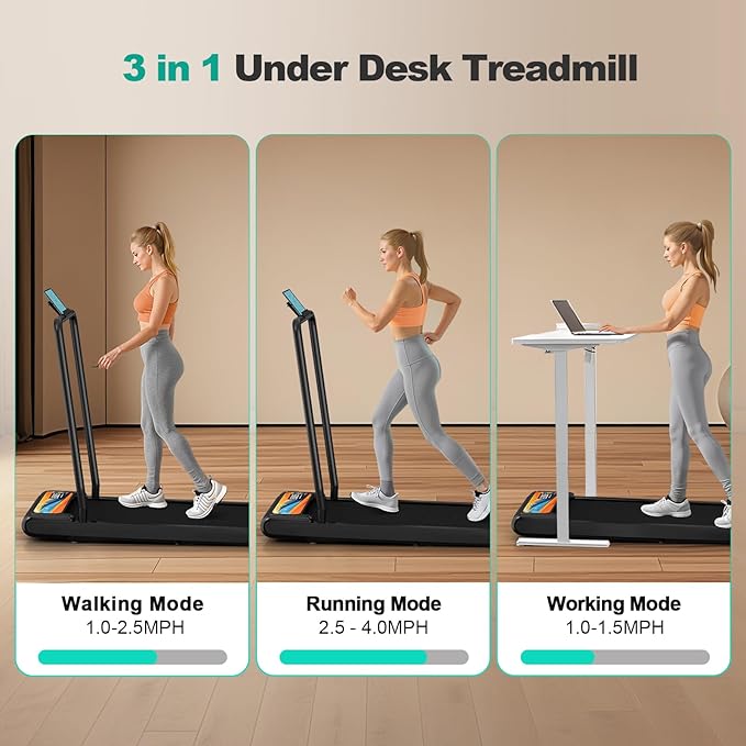 Walking Pad Treadmill, 3 in 1 Under Desk Treadmill for Home Office w/2.5HP Motor/4.0MPH/45dB, Walking Pad w/Safety Handle/Remote/LED Display, Portable Treadmills Supports Up to 300lbs