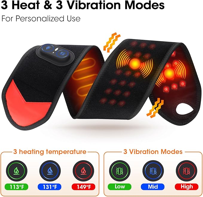 Cordless Wrist Massager for Carpal Tunnel Relief, Hand Massager with Heat, Heated Wrist Massager, Wrist Heating Pad for Pain Relief, Heated Wrist Wrap for Pain, With Red Light, 3 Heat & 3 Massage Modes, Black