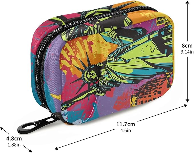 Comic Statue of Liberty Travel Pill Organizer Case Box Container Weekly Portable Vitamin Medicine Holder Storage Bag with Zipper Removable