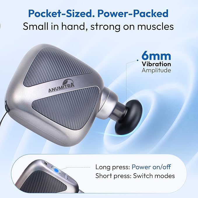 ANUMITRA Pocket Mini Massage Gun – Pocket-Sized Handheld Massager for Deep Tissue Muscle Relief, Travel & Office, Gym Use, Ideal Gifts for Men & Women