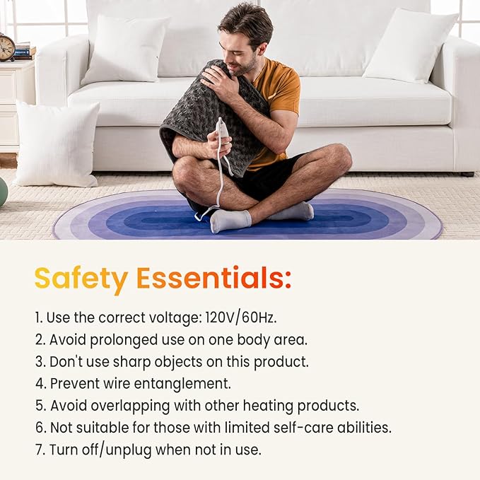 Woomer Faux Fur Electric Heating Pad for Back Pain Relief, Extra Large 17” x 33”, Extended Coverage from Neck to Hip, Two-Sided, Moist Mode, ETL Certified, 6 Adjustable Heats & 2H Auto-Off,Grey