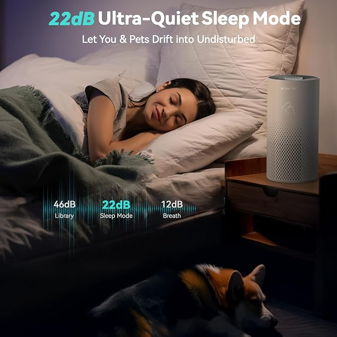 Afloia Air Purifiers for Home Pets with 5 Stage HEPA Filter, Washable Pre Filter Air Cleaner for Bedroom Large Room Up to 1076 Ft², Remove Pet Fur Hair Dander Smoke Odor Dust Mold Pollen Allergen