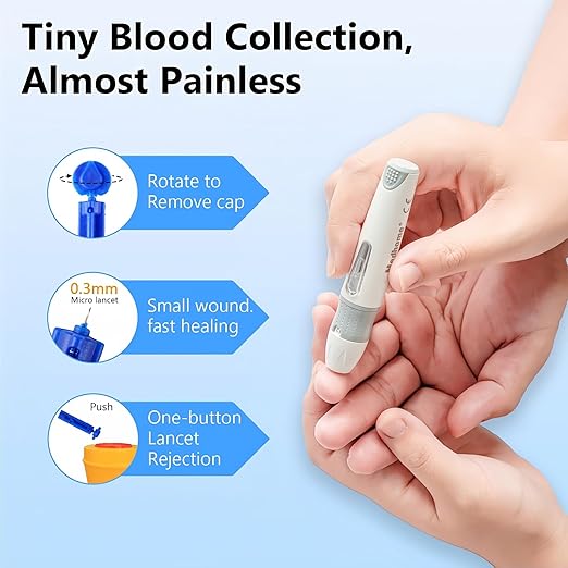 Blood Glucose Monitor Kit, Diabetes Testing with 100 Glucometer Strips,100 30G Lancets, 1 Lancing Device, 1 Blood Sugar Monitor with Control Solution, Large Menory Capacity, No Coding.